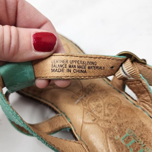 Born Concepts Leather Sandals Toe-Post Wedges Teal Strappy Women's 6 - Picture 9 of 9